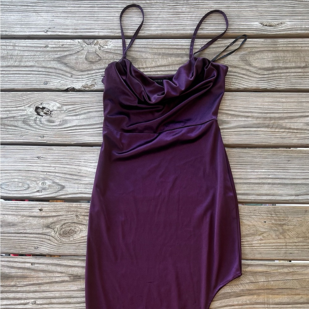 Plum Satin Asymmetrical Maxi Dress | Wedding Guest / Formal